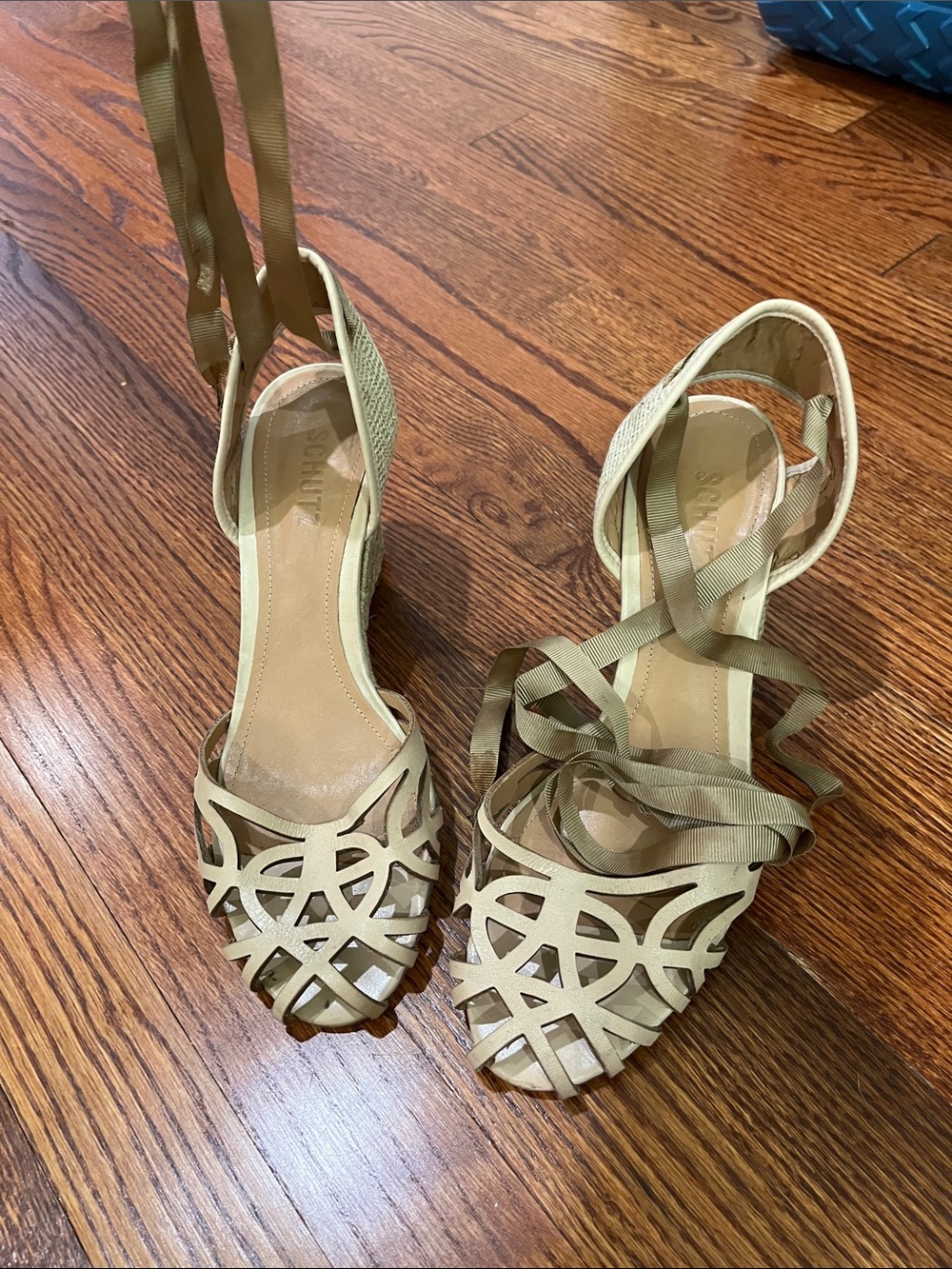 Tan cut out wedge espadrilles